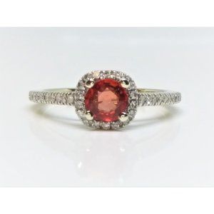14k White Gold Natural Ruby and Diamond Halo Ring